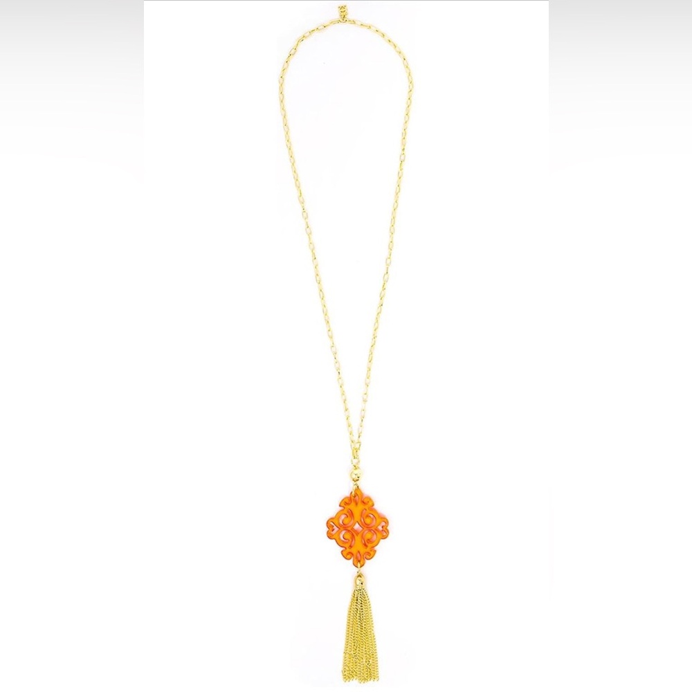 Chic Gold and Orange Tassel Necklace